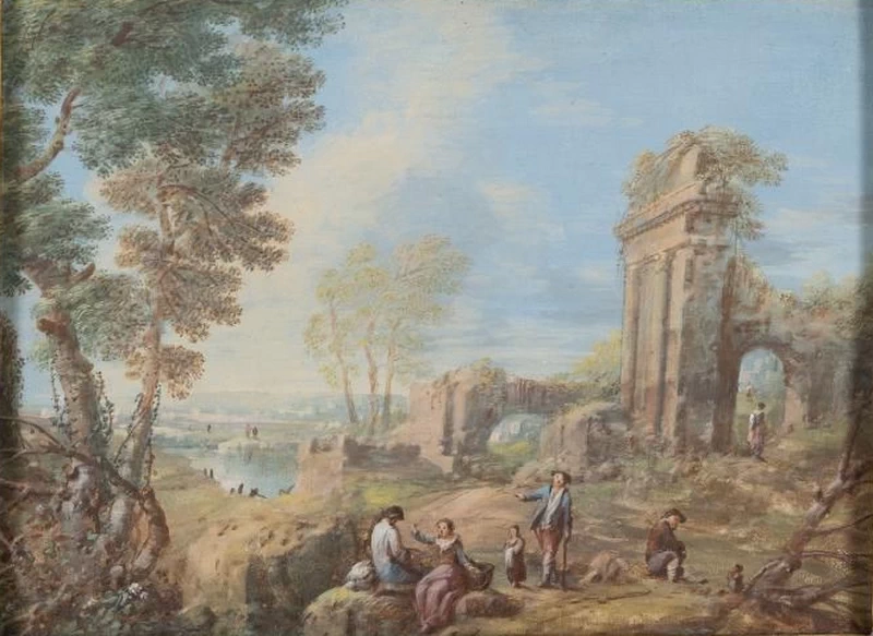 Paesaggio con figure e rovine
